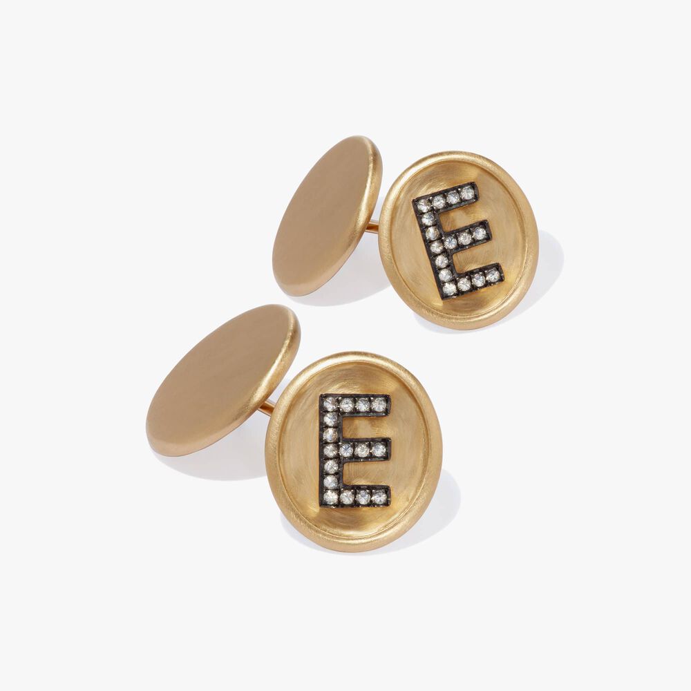 18ct Satin Gold Diamond Initial E Cufflinks | Annoushka jewelley