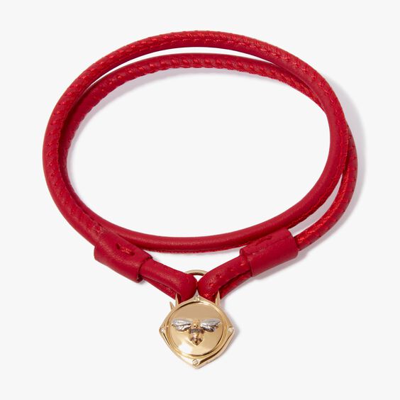 Lovelock 18ct Gold 35cms Red Leather Bee Charm Bracelet