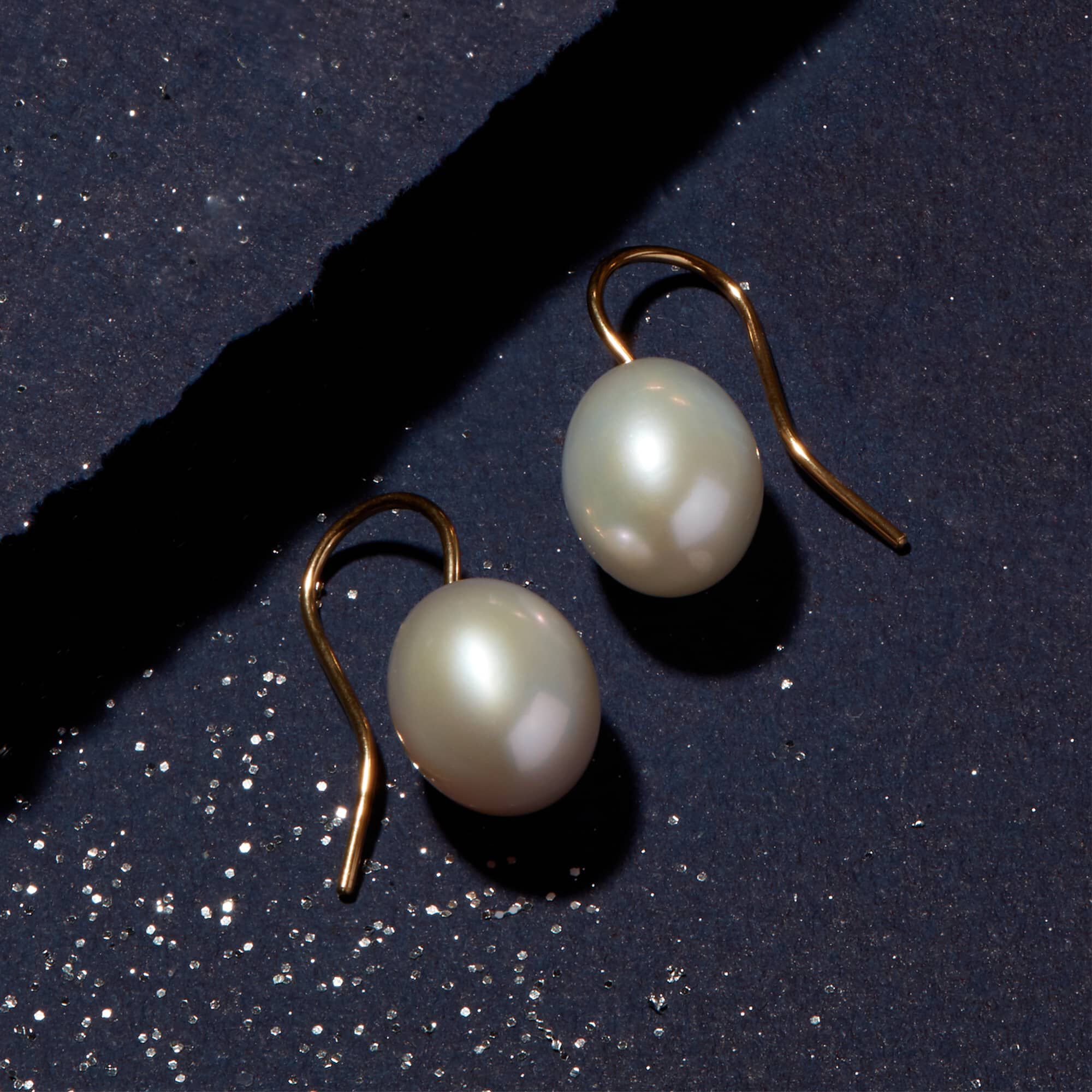 11-12mm white Baroque pearl earrings 18k gold hook AAAA Accessories delicate