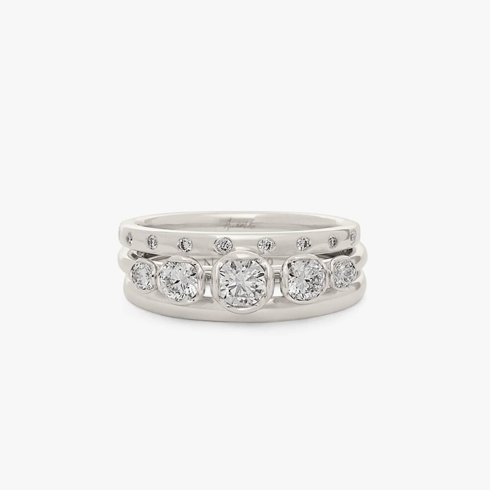 18ct White Gold Five Stone and 2mm Wedding Band Ring Stack | Annoushka jewelley