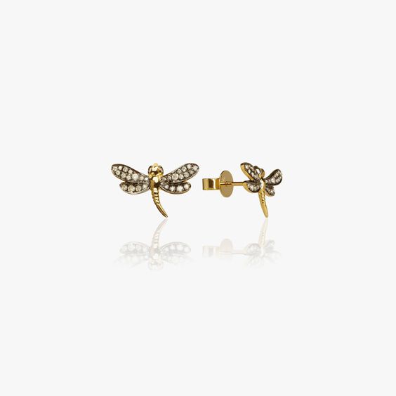 Love Diamonds 18ct Yellow Gold Dragonfly Stud Earrings