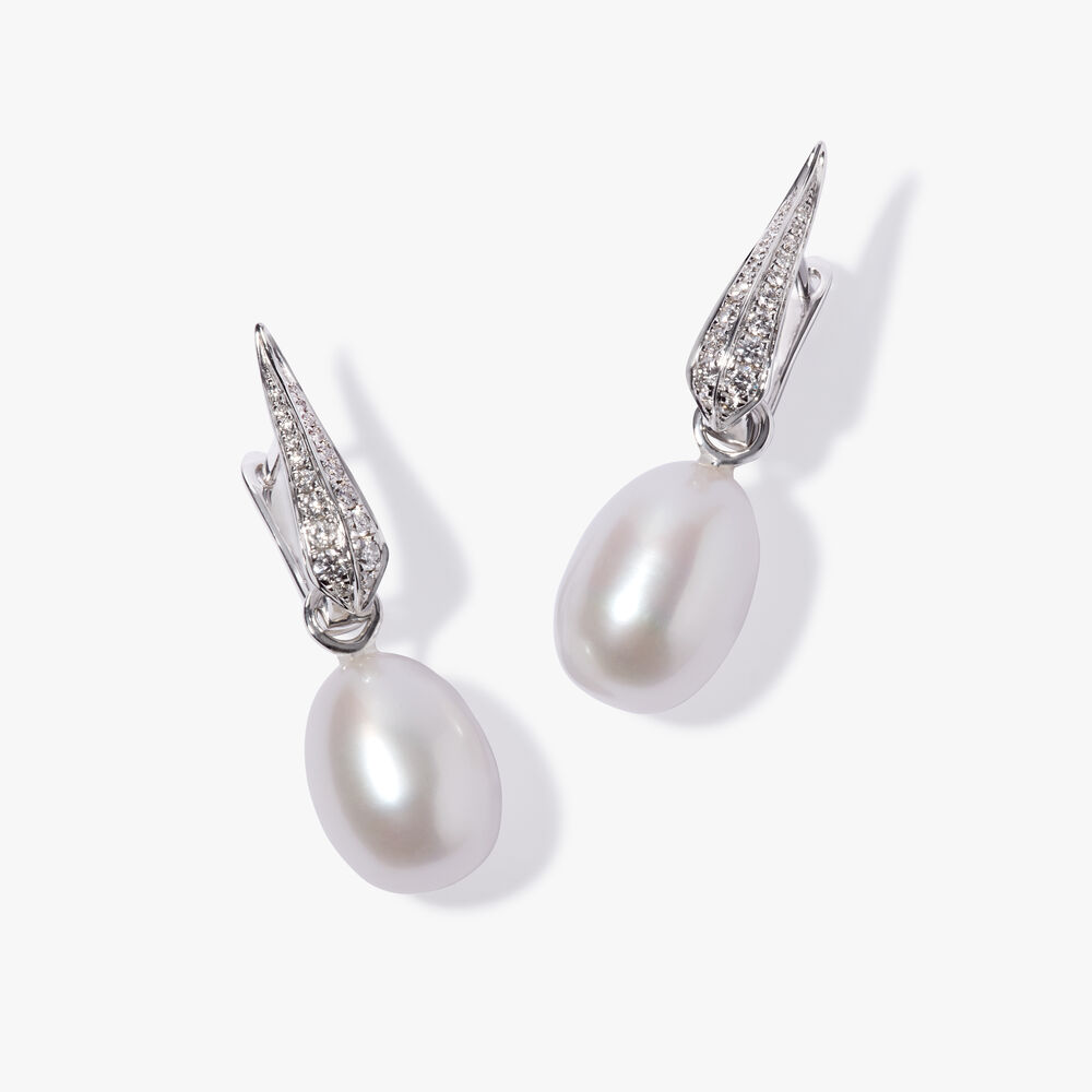 18ct White Gold Pearl Diamond Earrings | Annoushka jewelley