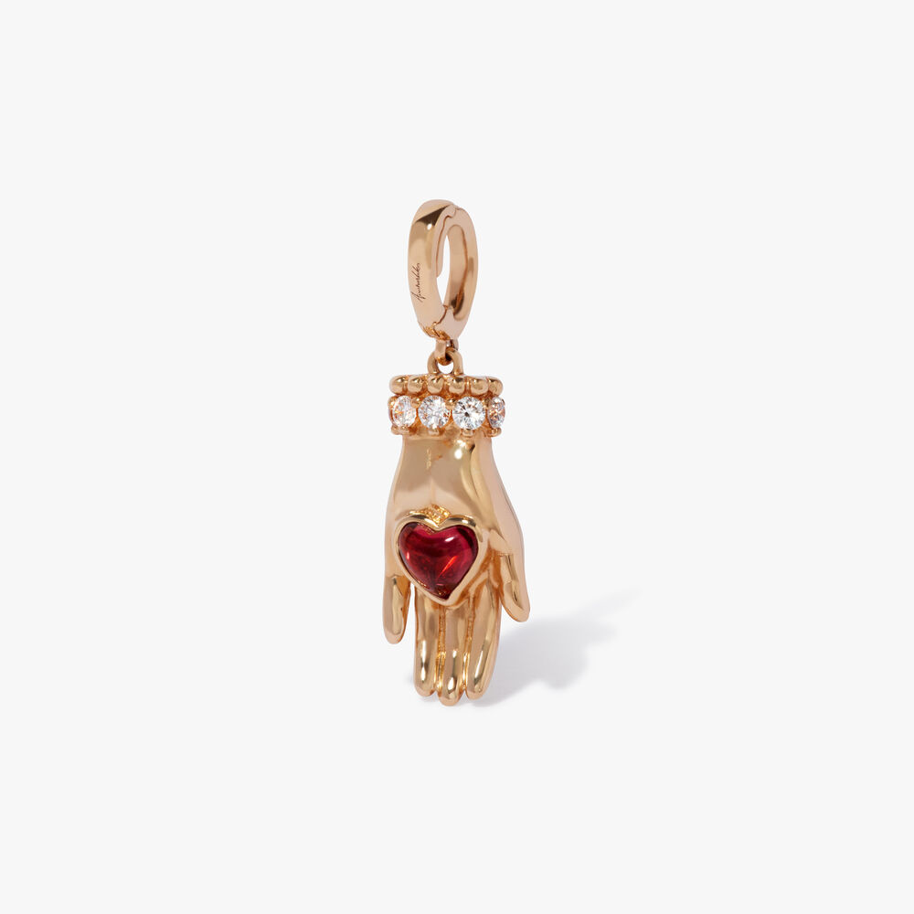 Mythology 18ct Yellow Gold Garnet Heart in Your Hands Charm Pendant | Annoushka jewelley