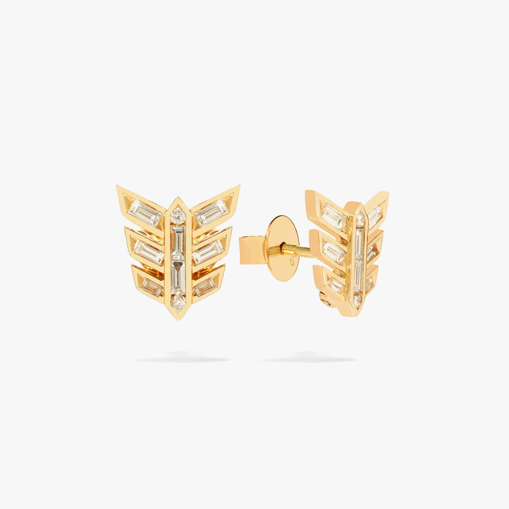 Flight 18ct Yellow Gold Diamond Feather Stud Earrings | Annoushka jewelley