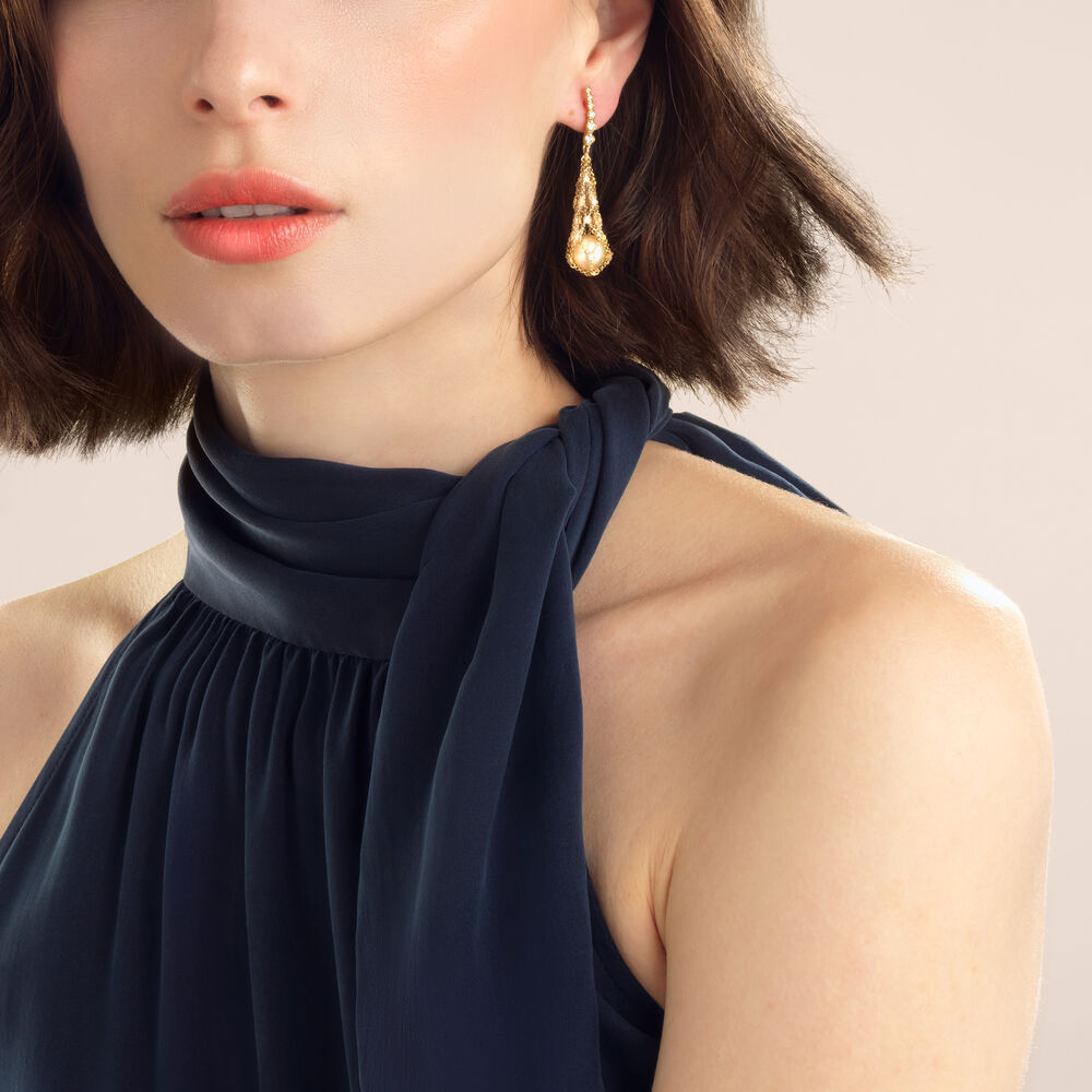 Lattice 18ct Gold Pearl & Diamond Net Earrings | Annoushka jewelley