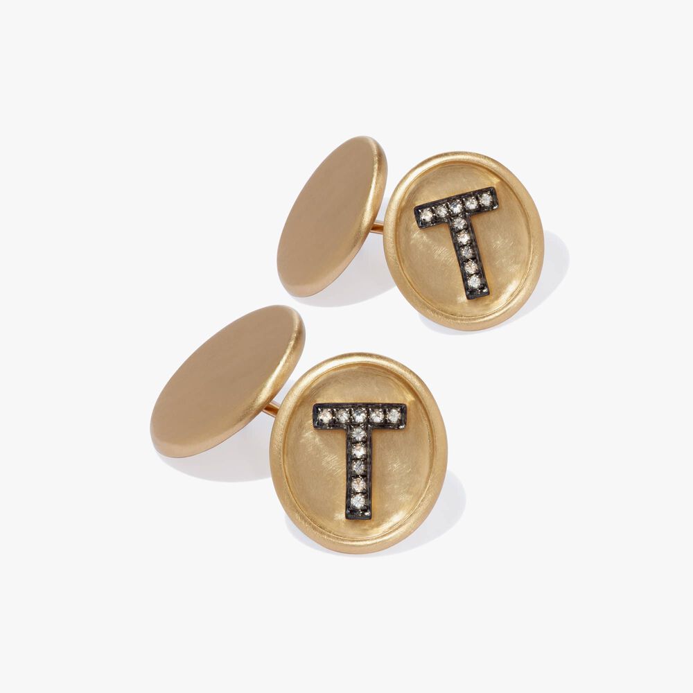 18ct Satin Gold Diamond Initial T Cufflinks | Annoushka jewelley