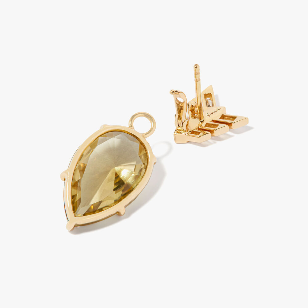 18ct Yellow Gold Chameleon Olive Quartz Diamond Earrings | Annoushka jewelley