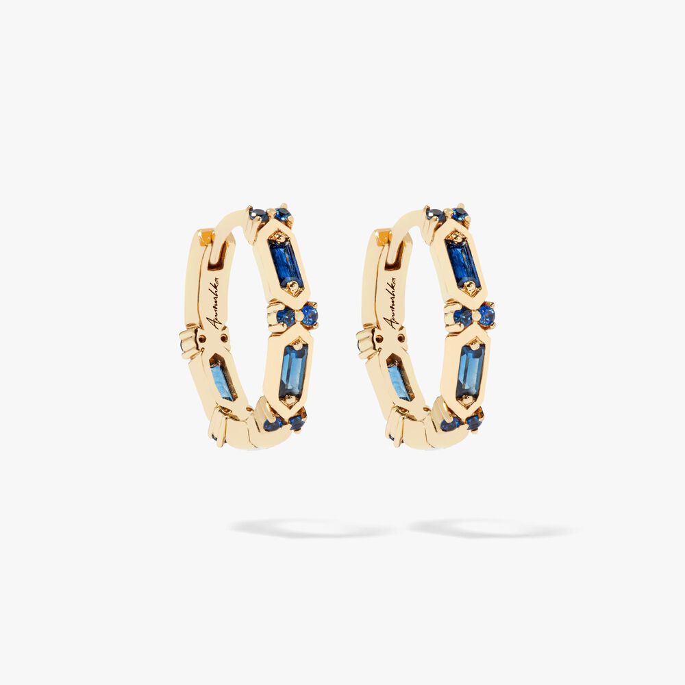 18ct Yellow Gold Baguette Sapphire Hoop Earrings | Annoushka jewelley