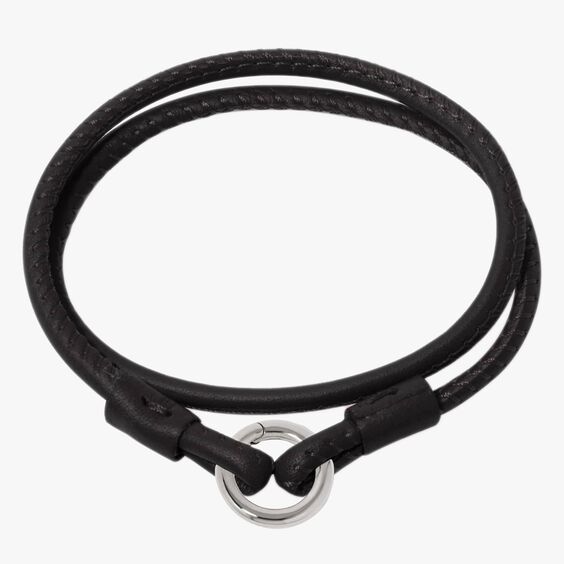 14ct White Gold 35cms Black Leather Bracelet