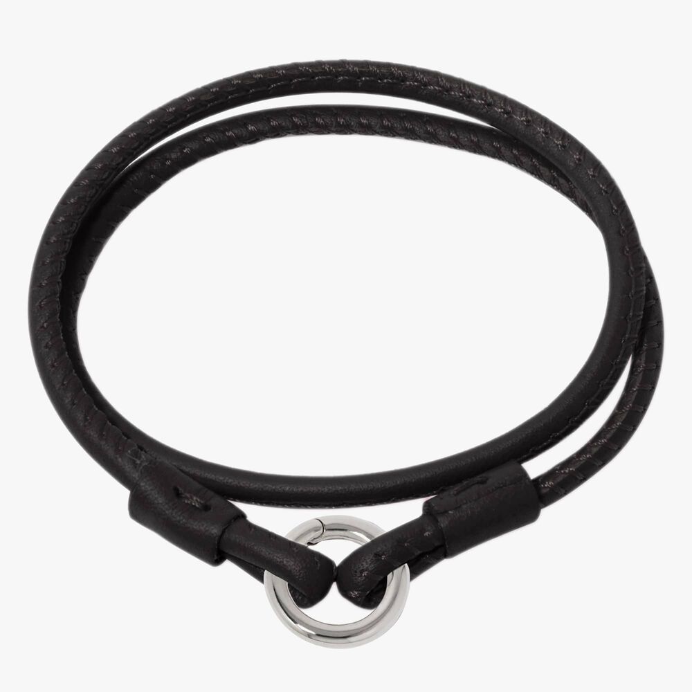 14ct White Gold 35cms Black Leather Bracelet | Annoushka jewelley