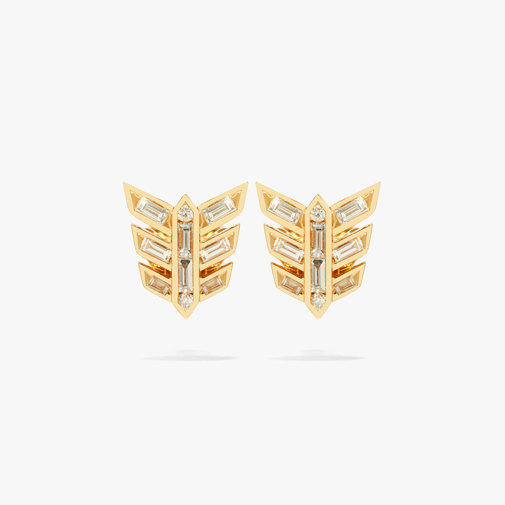 Deco Shimmy 18ct Yellow Gold Diamond Feather Earrings | Annoushka jewelley