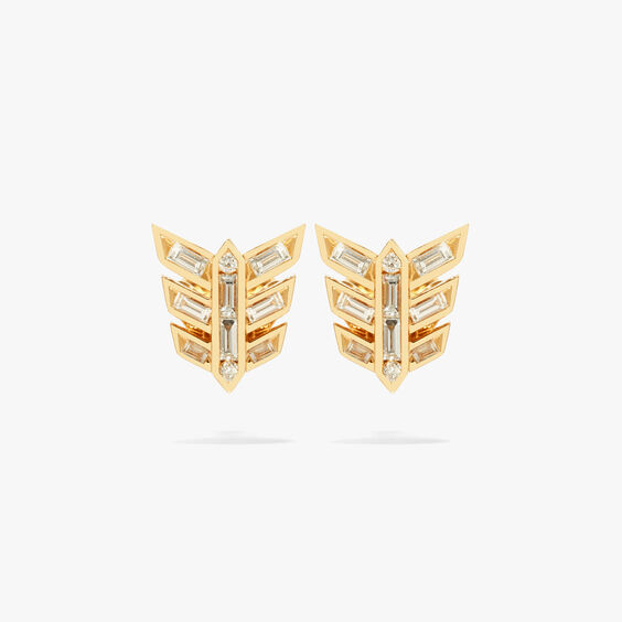 Flight 18ct Gold Feather Diamond Baguette Stud Earrings
