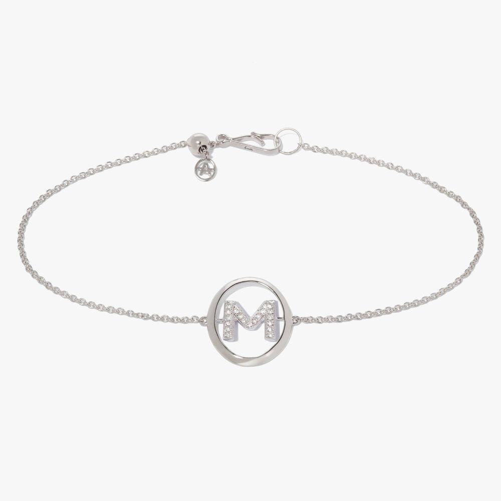 18ct White Gold Diamond Initial M Bracelet | Annoushka jewelley