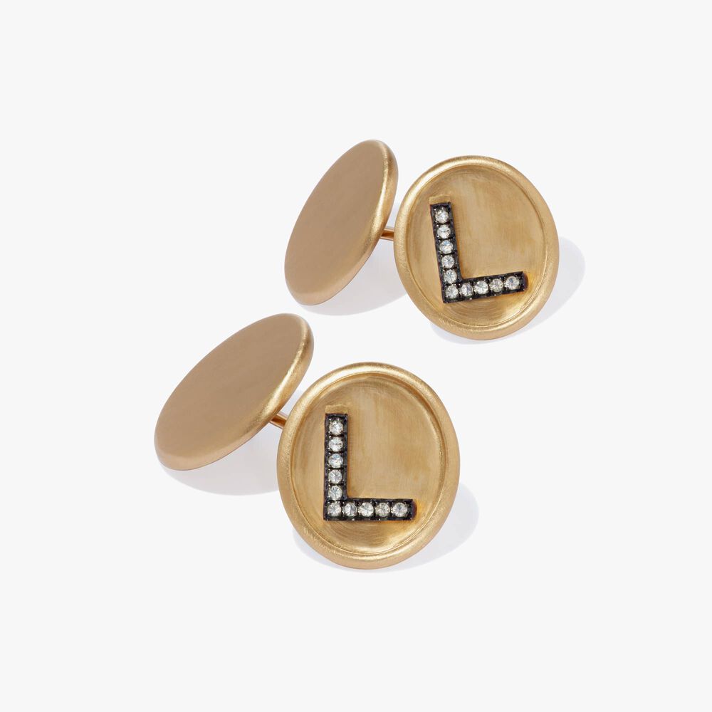 18ct Satin Gold Diamond Initial L Cufflinks | Annoushka jewelley