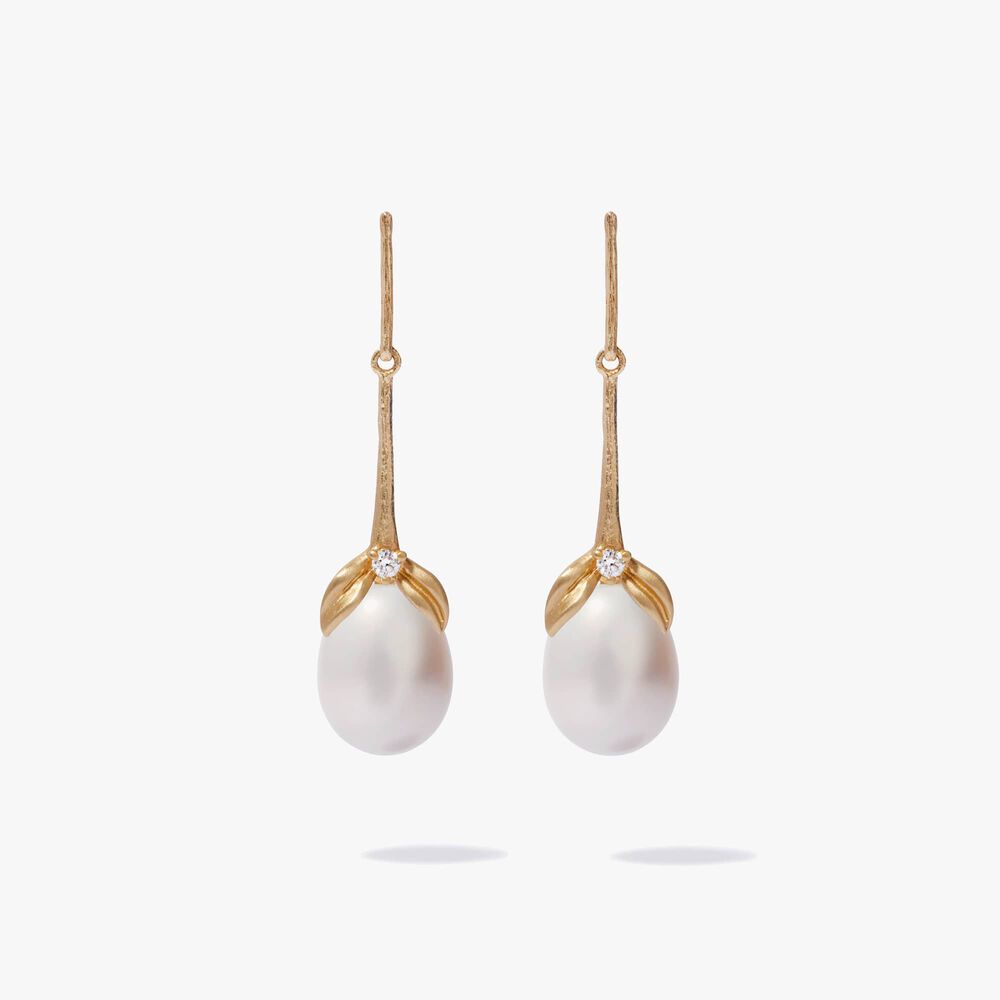 Tulips 18ct Yellow Gold Pearl Earrings | Annoushka jewelley