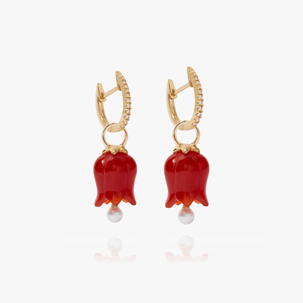 18ct Gold Red Agate Pearl Tulip Earrings | Annoushka jewelley
