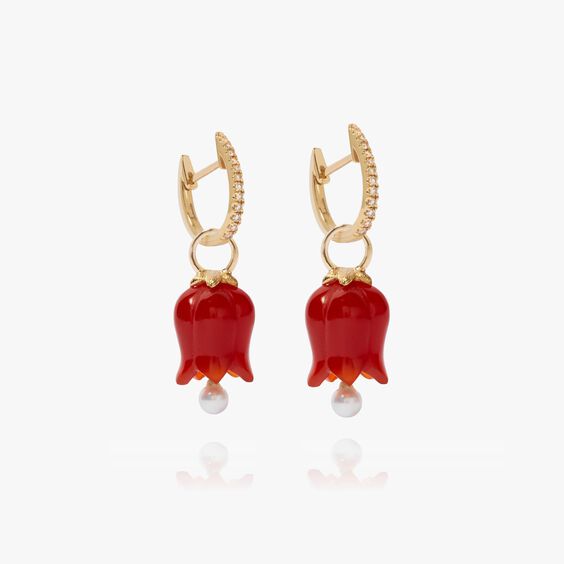 18ct Gold Red Agate Pearl Tulip Earrings