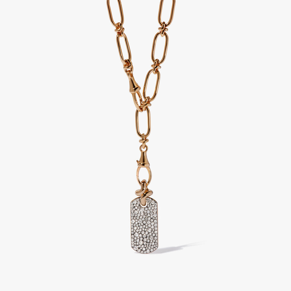 Knuckle 14ct Yellow Gold Diamond Dog Tag Necklace | Annoushka jewelley