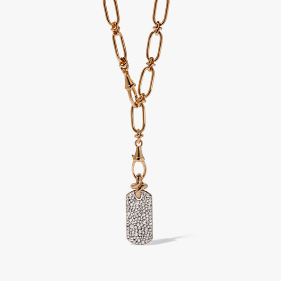 Knuckle 14ct Yellow Gold Diamond Dog Tag Necklace
