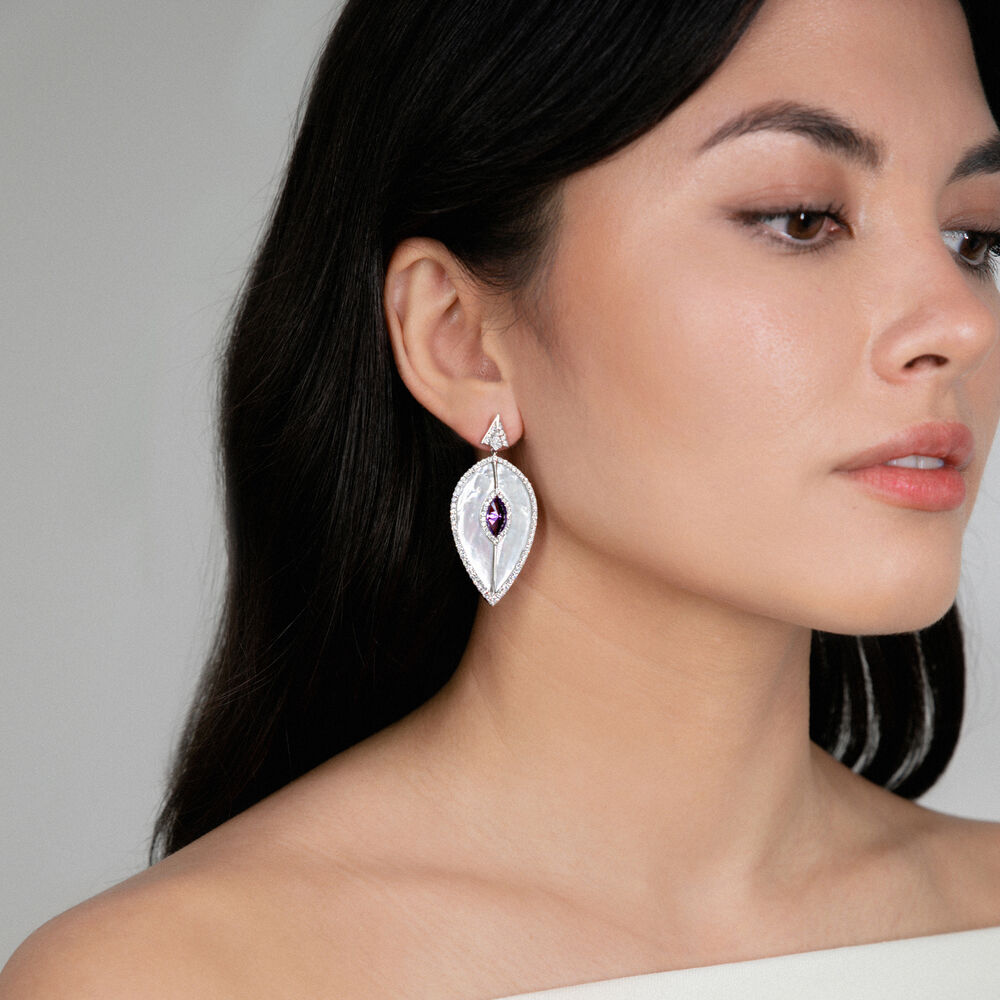 18ct White Gold Mother Of Pearl & Amethyst Earrings | Annoushka jewelley