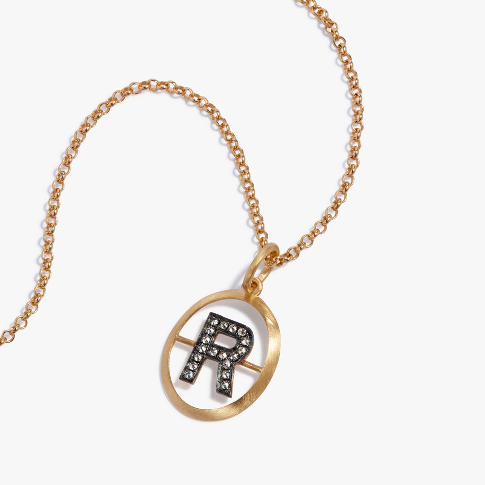 Annoushka Initials 18ct Yellow Gold Diamond R Necklace