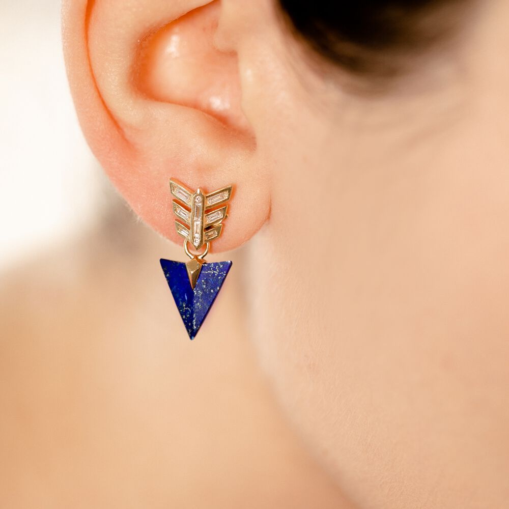 Flight 18ct Yellow Gold Lapis Lazuli & Diamond Arrow Earrings | Annoushka jewelley