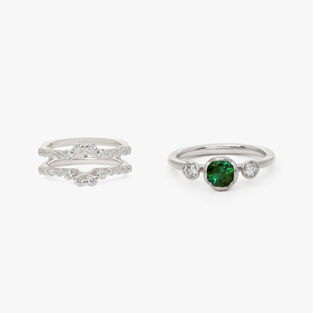 18ct White Gold Green Tourmaline & Diamond Ring Stack | Annoushka jewelley