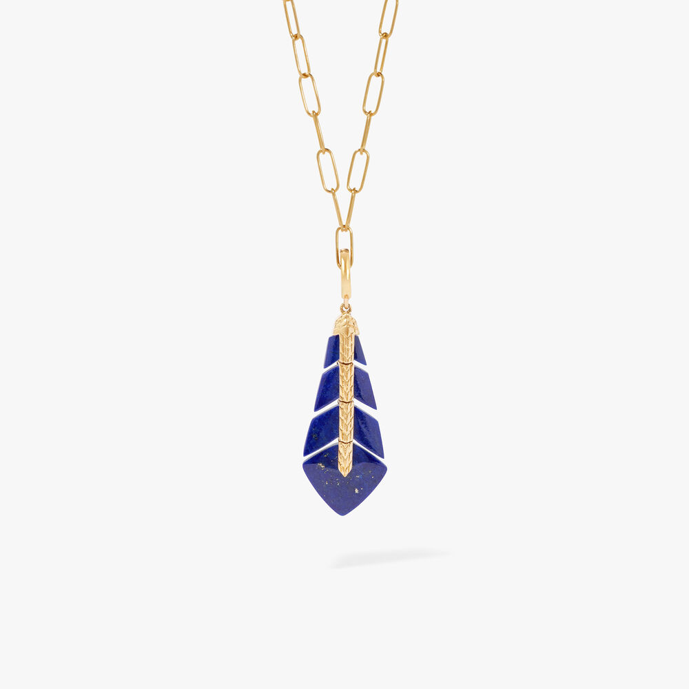 Deco 18ct Yellow Gold Lapis Lazuli Feather Necklace | Annoushka jewelley