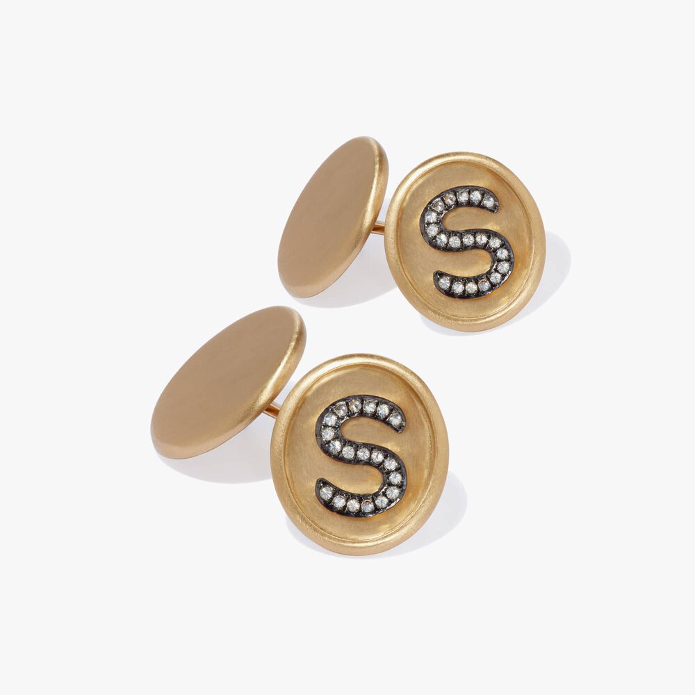18ct Satin Gold Diamond Initial S Cufflinks | Annoushka jewelley
