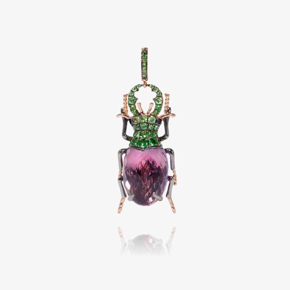 18ct Rose Gold Amethyst Beetle Charm Pendant | Annoushka jewelley