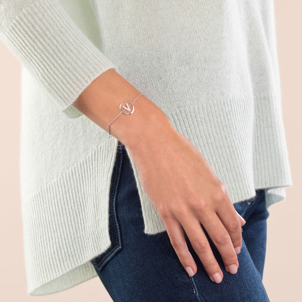 18ct White Gold Diamond Initial V Bracelet | Annoushka jewelley