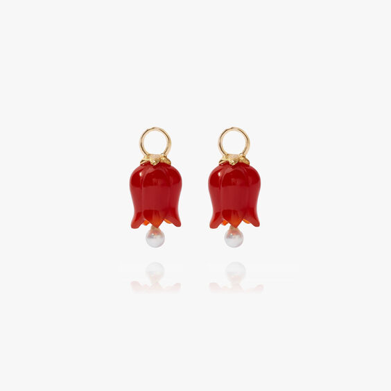 18ct Gold Red Agate Pearl Tulip Earring Drops