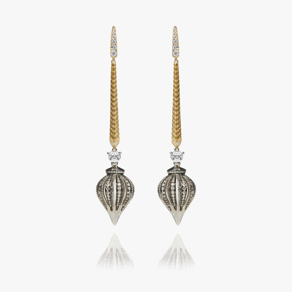 Touch Wood 18ct Gold Diamond Drop Earrings | Annoushka jewelley
