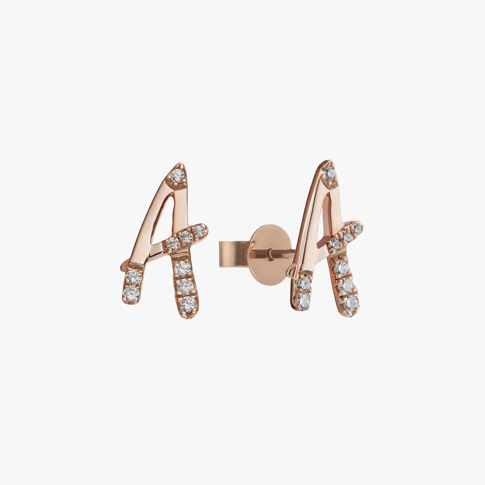 Personalised Rose Gold Chain Letters Ear studs | Annoushka jewelley