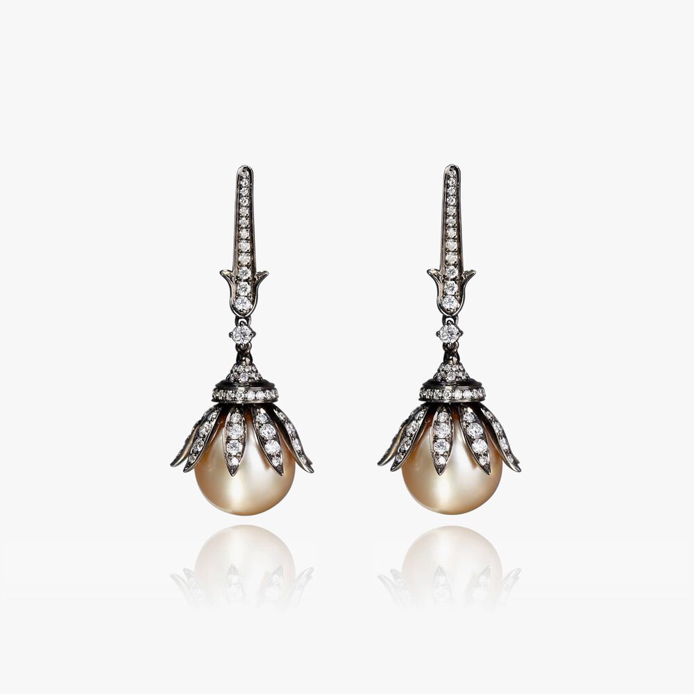 18ct White Gold South Sea Golden Pearl Earrings | Annoushka jewelley