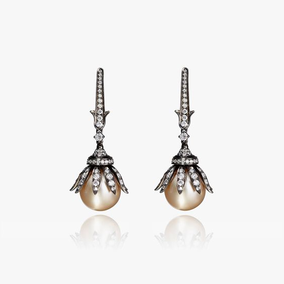 18ct White Gold South Sea Golden Pearl Earrings