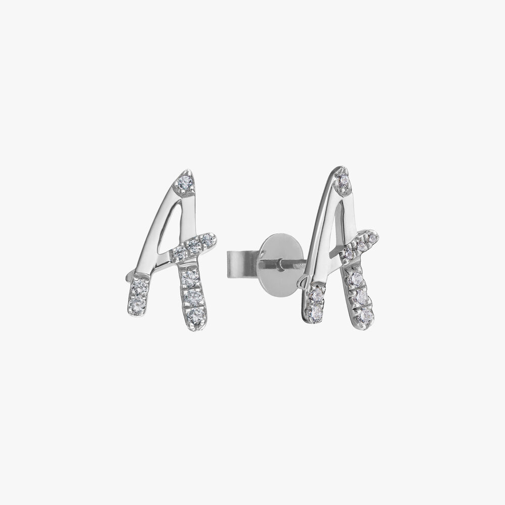 Personalised White Gold Chain Letters Ear studs | Annoushka jewelley