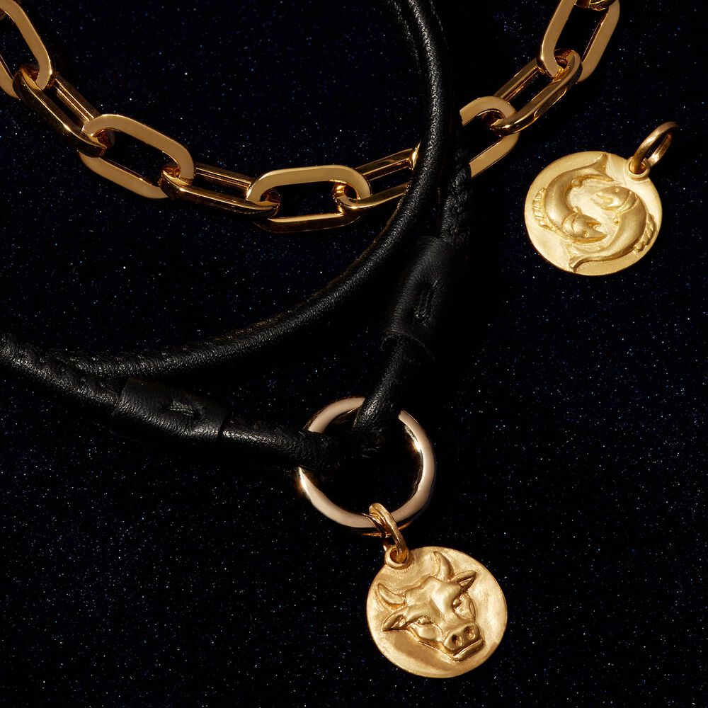 14ct Yellow Gold 41cms Black Leather Bracelet | Annoushka jewelley