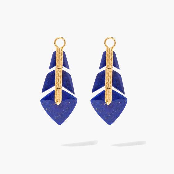 Deco 18ct Yellow Gold Lapis Lazuli Feather Earring Drops