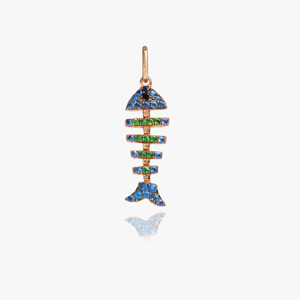 Mythology 18ct Rose Gold Sapphire Fish Bones Charm Pendant | Annoushka jewelley