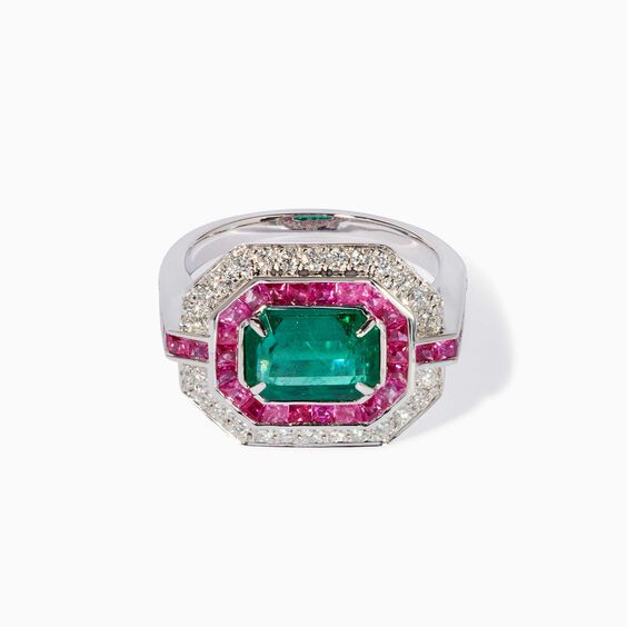 Unique 18ct White Gold Emerald & Diamond Ring | Annoushka jewelley