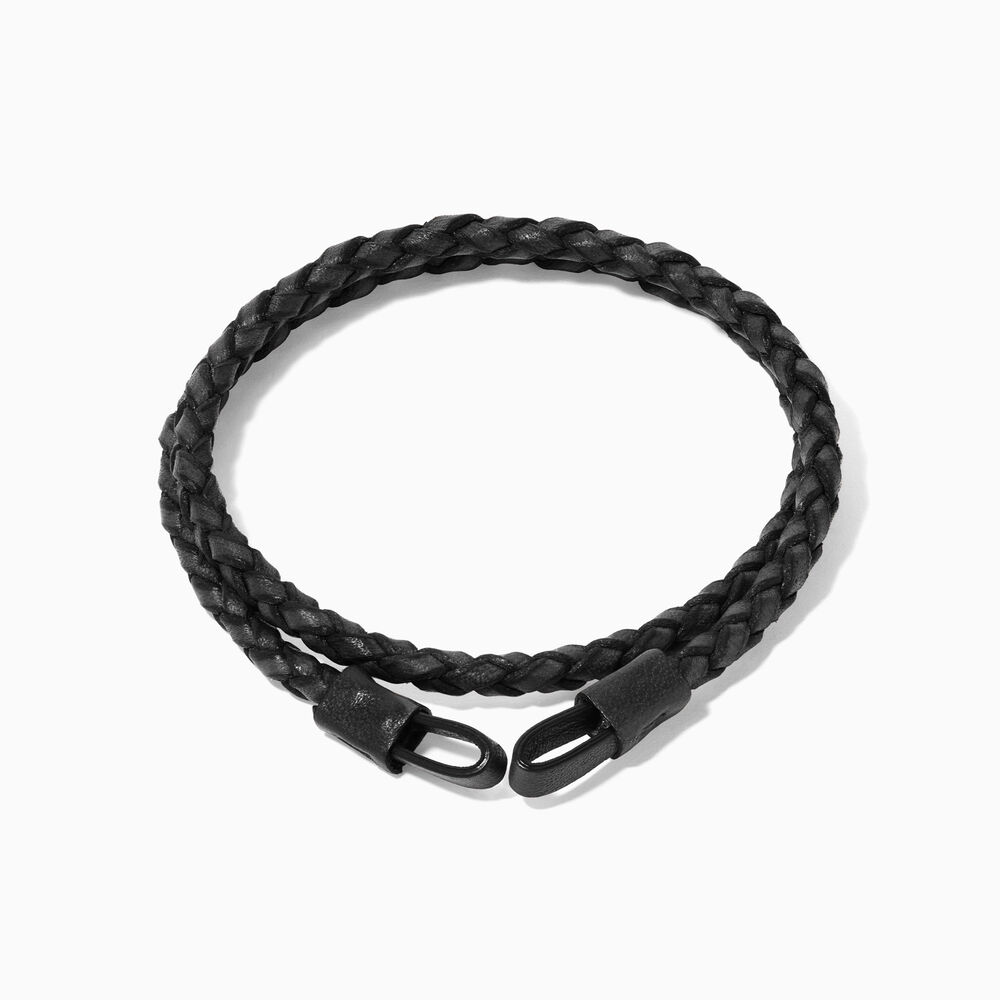 41cms Plaited Black Leather Bracelet | Annoushka jewelley
