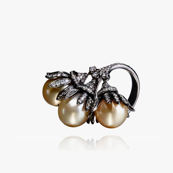 18ct White Gold South Sea Golden Pearls Ring