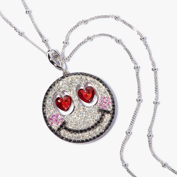 Mythology 18ct White Gold Garnet & Diamond Heart Cupid Smiley Necklace