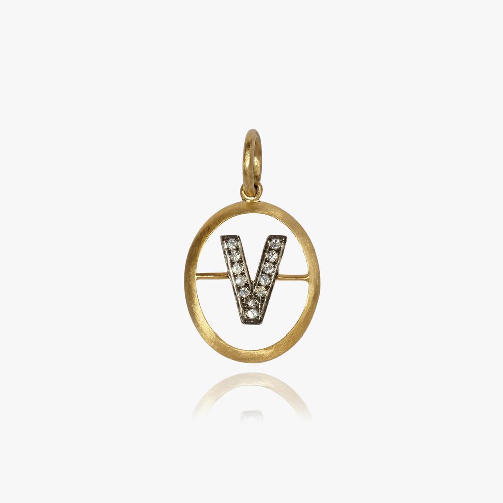 Initials 18ct Yellow Gold Diamond V Pendant | Annoushka jewelley