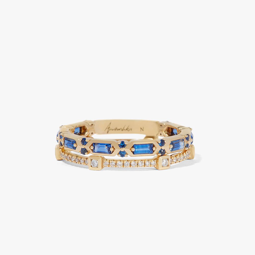 18ct Gold Blue Sapphire Baguette Ring Stack | Annoushka jewelley