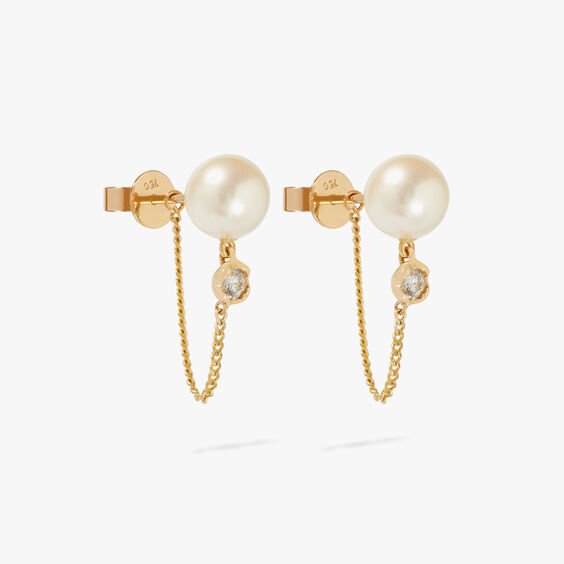 18ct Gold Diamond and Pearl Chain Earrings