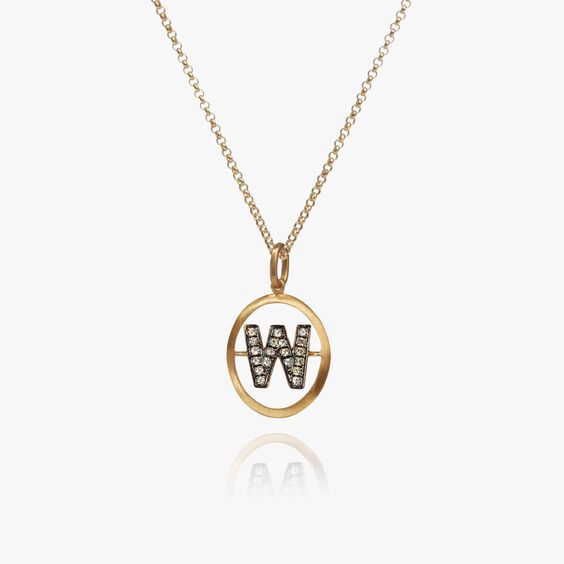 Initials 18ct Yellow Gold Diamond W Necklace