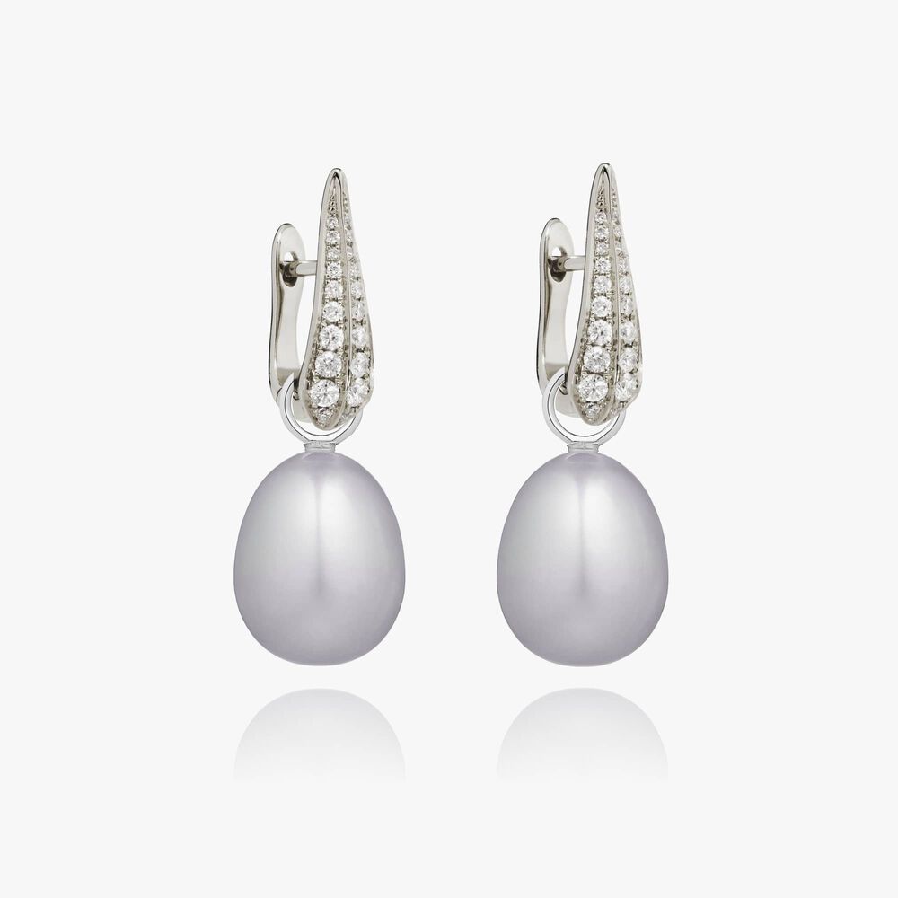18ct White Gold Diamond Grey Pearl Earrings | Annoushka jewelley