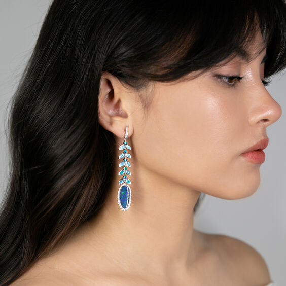 Aurora 18ct White Gold Opal Doublet Drop Earrings